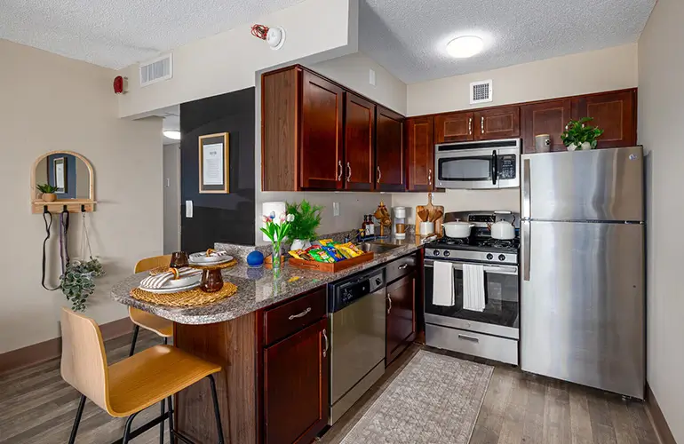 A furnished apartment kitchen