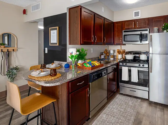 apartment kitchen with stainless steel appliances